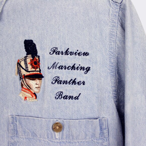 Vintage Parkview Marching Band Denim Shirt, Blue Jean Embroidered Button Down - Picture 3 of 8